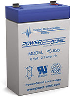 Power-Sonic PS Series 6V 2.9 Ah Sealed Rechargeable Lead Acid Battery (PS-628)