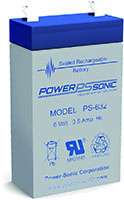 Power-Sonic PS Series 6V 3.5 Ah, 66 x 33 x 118 mm, Sealed Rechargeable Lead Acid Battery (PS-632)