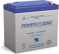 Power-Sonic PS Series 6V 6.5 Ah Sealed Rechargeable Lead Acid Battery (PS-665)