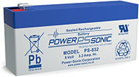 Power-Sonic PS Series 8V 3.2 Ah Sealed Rechargeable Lead Acid Battery (PS-832)